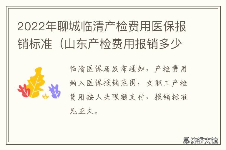 2022年聊城临清产检费用医保报销标准