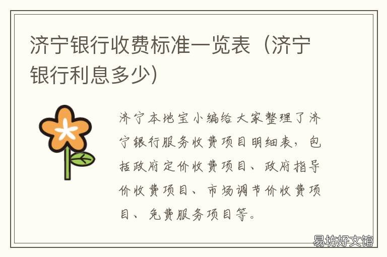 济宁银行收费标准一览表 济宁银行年费