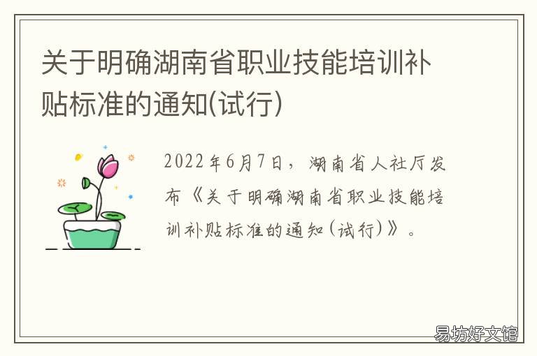 关于明确湖南省职业技能培训补贴标准的通知 湖南省职业技能培训协会