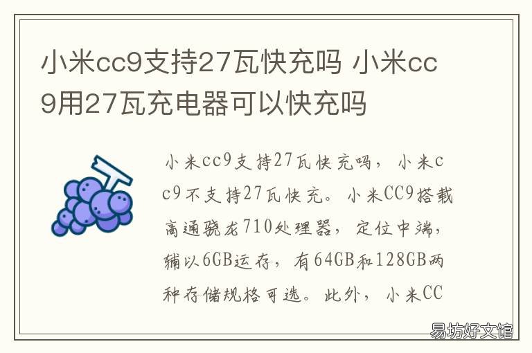 小米cc9支持27瓦快充吗 小米cc9支持33w快充吗