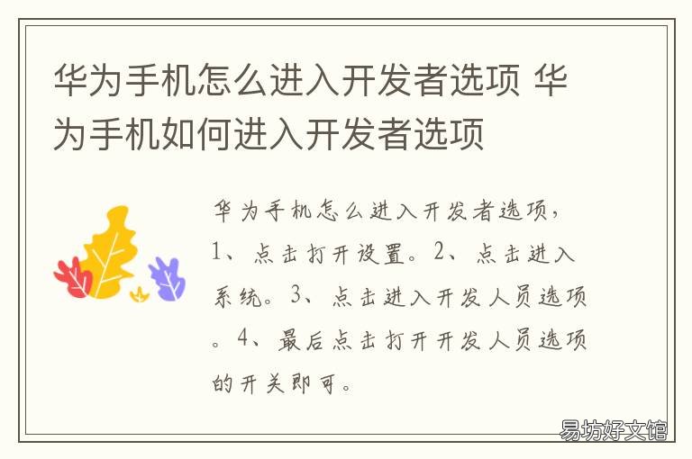 华为手机怎么进入开发者选项 华为手机怎么进入开发者选项界面