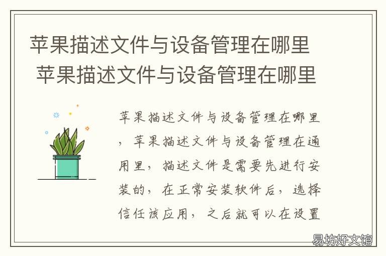 苹果描述文件与设备管理在哪里 苹果描述文件与设备管理在哪里找不到信任