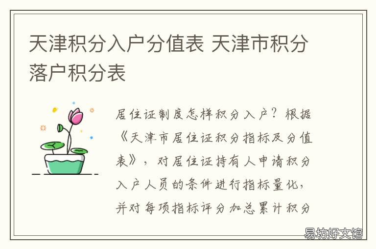 天津积分入户分值表 落户天津积分表