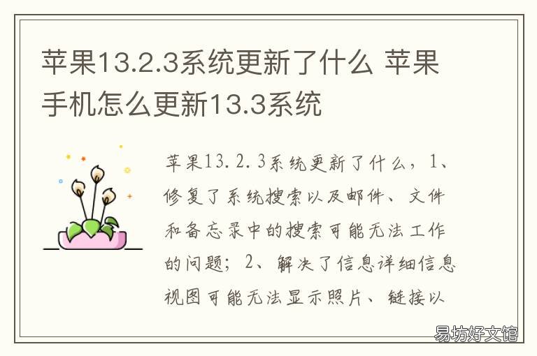 苹果13.2.3系统更新了什么 苹果更新13.3系统怎么更新