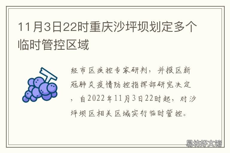 11月3日22时重庆沙坪坝划定多个临时管控区域 重庆新闻最新消息沙坪坝