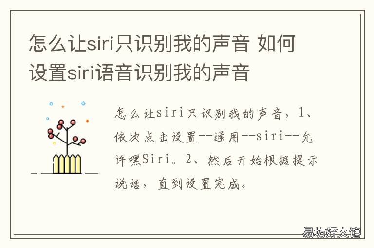 怎么让siri只识别我的声音 怎么样让siri只能识别我自己的声音