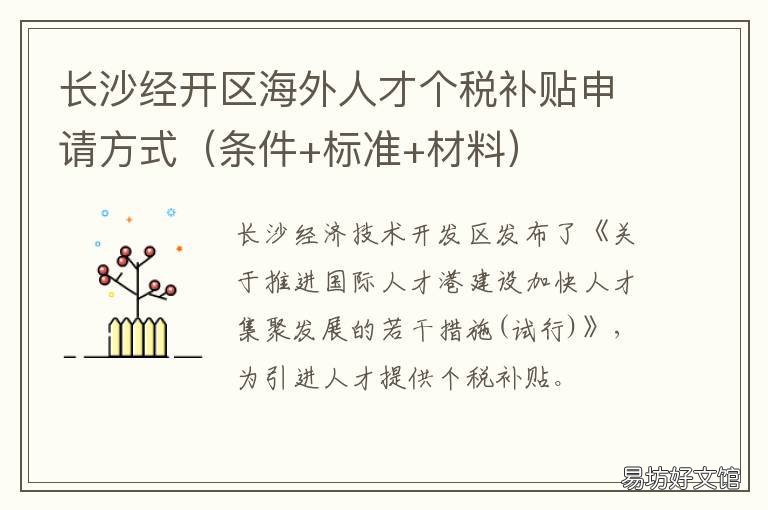 长沙经开区海外人才个税补贴申请方式 长沙经开区人才引进