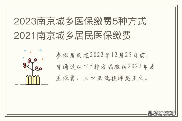 2023南京城乡医保缴费5种方式 2023南京城乡医保缴费5种方式怎么交
