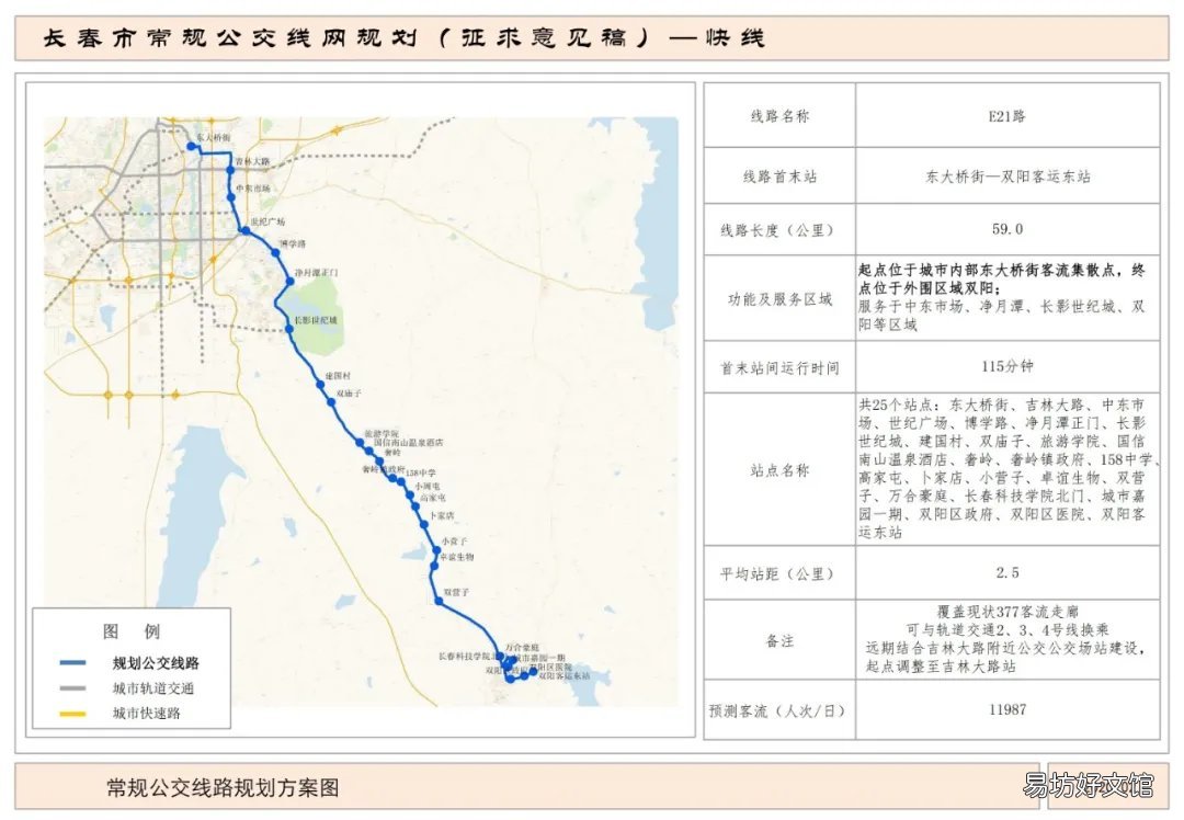长春公交快线E21路路线图及站点设置 长春公交快线e21路路线