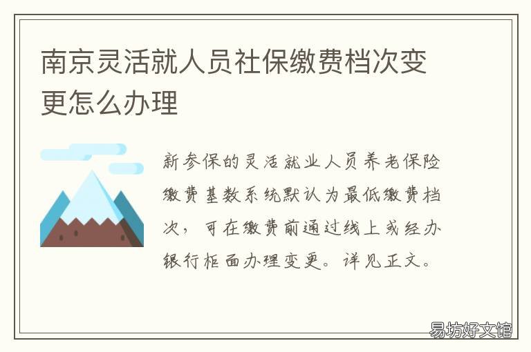 南京灵活就人员社保缴费档次变更怎么办理 南京个人灵活就业社保