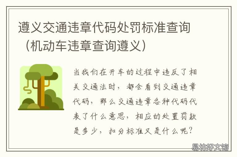 遵义交通违章代码处罚标准查询 遵义违章查询系统