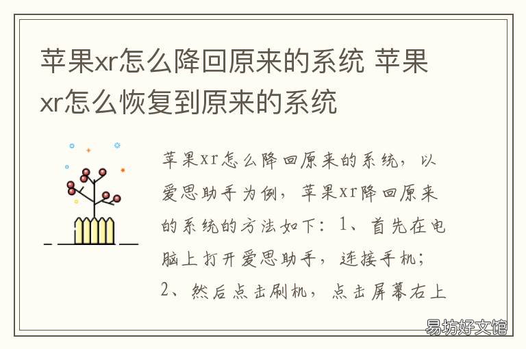 苹果xr怎么降回原来的系统 苹果xr怎么降回原来的系统设置