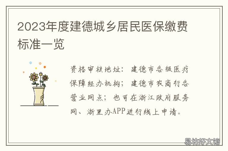 2023年度建德城乡居民医保缴费标准一览 2021宁德城乡医保缴费平台