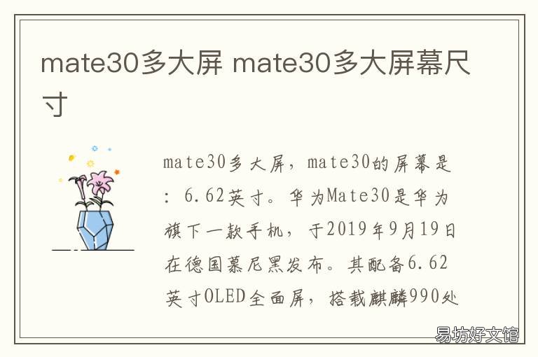 mate30多大屏 mate30屏幕多少寸?