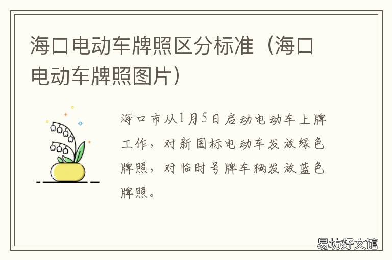 海口电动车牌照区分标准 2018海口电动车车牌开头