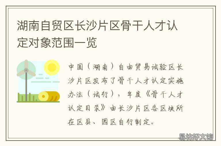湖南自贸区长沙片区骨干人才认定对象范围一览 湖南自贸区长沙片区管委会主任