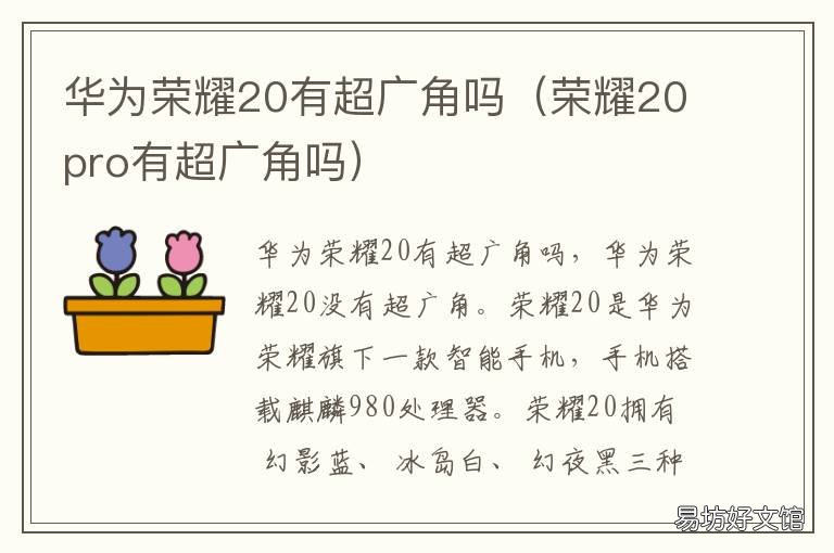 华为荣耀20有超广角吗 华为荣耀20有超广角吗怎么设置