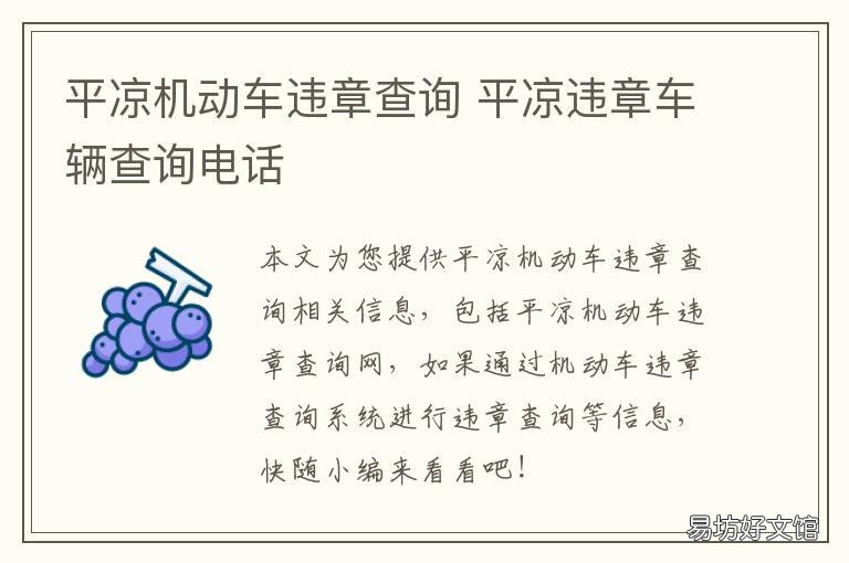 平凉机动车违章查询 甘肃省平凉市车辆违章查询