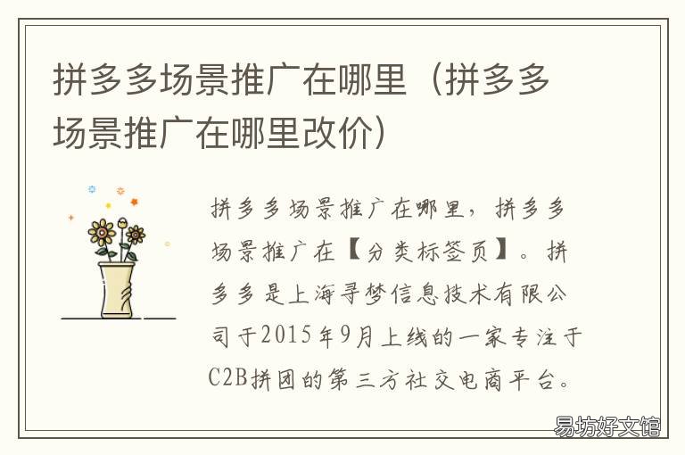拼多多场景推广在哪里 拼多多场景推广在哪里调价