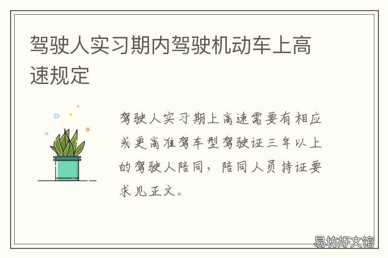 驾驶人实习期内驾驶机动车上高速规定
