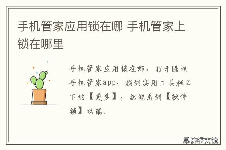 手机管家应用锁在哪 手机管家软件锁在哪里