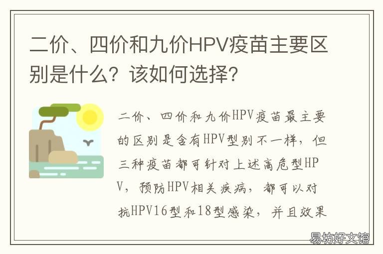 二价、四价和九价HPV疫苗主要区别是什么?该如何选择? 二价,四价和九价hpv疫苗主要成分