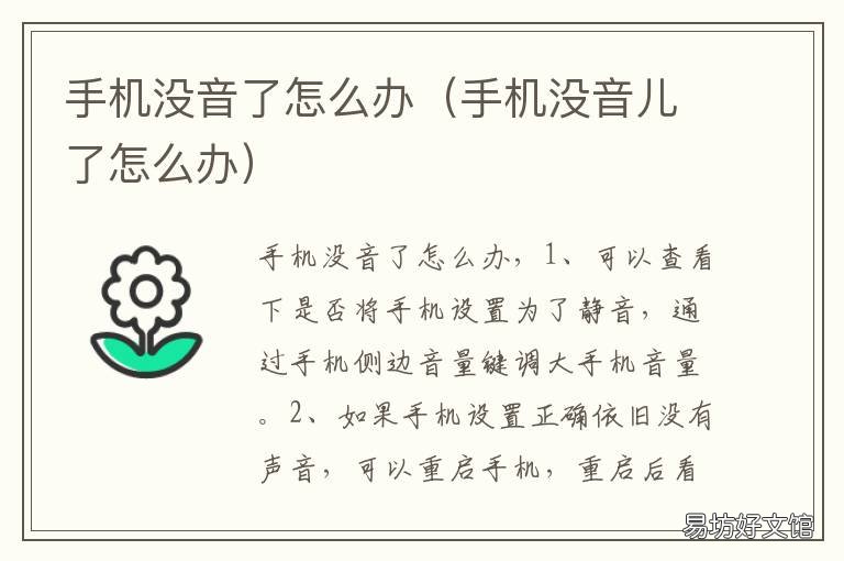 手机没音了怎么办 手机没音怎么办啊苹果手机
