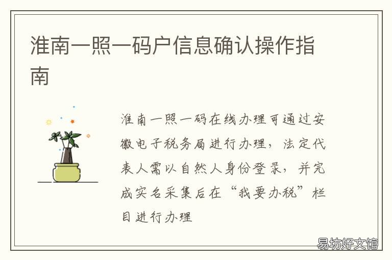 淮南一照一码户信息确认操作指南 办理一照一码户信息确认