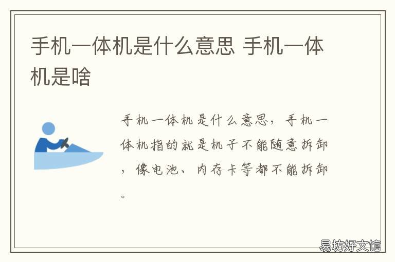 手机一体机是什么意思 手机是一体机吗