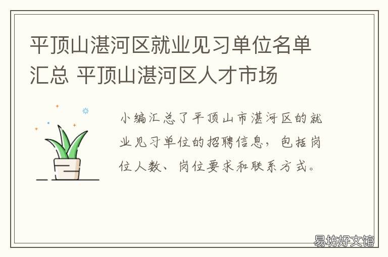 平顶山湛河区就业见习单位名单汇总 平顶山湛河区公开招聘