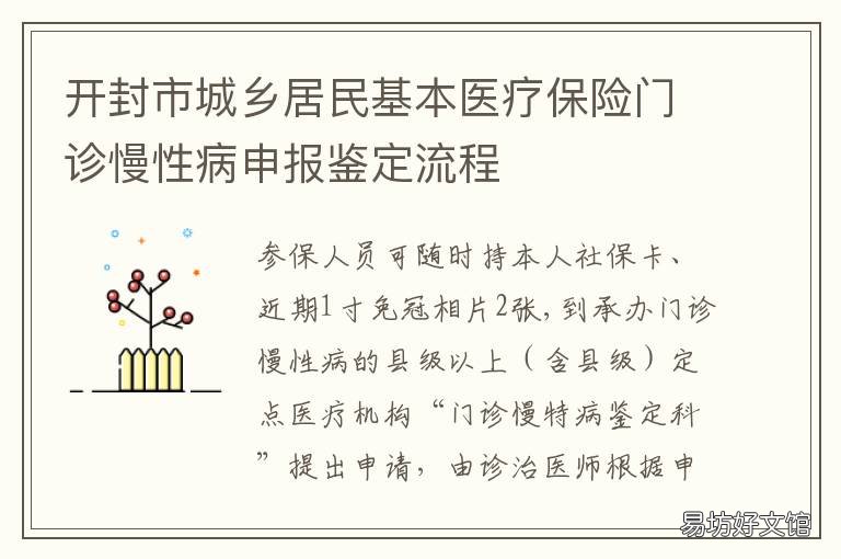 开封市城乡居民基本医疗保险门诊慢性病申报鉴定流程 开封市城乡居民基本医疗保险电话