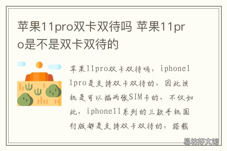 苹果11pro双卡双待吗 苹果11Pro是双卡双待吗