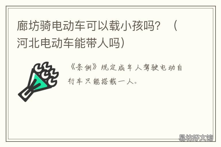 廊坊骑电动车可以载小孩吗? 电动单车可以载小孩吗
