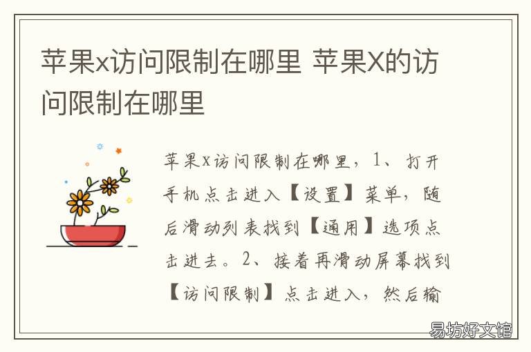 苹果x访问限制在哪里 苹果x访问限制在哪里设置