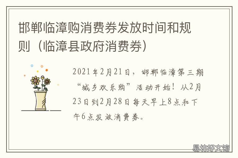 邯郸临漳购消费券发放时间和规则 临漳县政府消费券