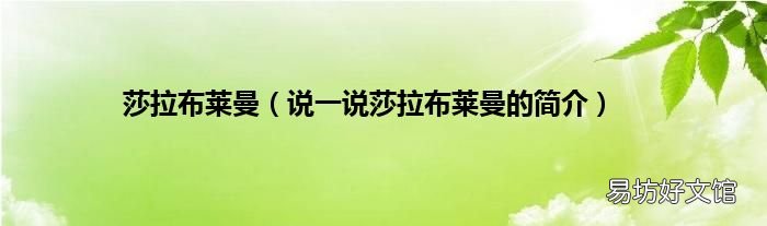 说一说莎拉布莱曼的简介 莎拉布莱曼