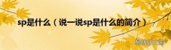 说一说sp是什么的简介 sp是什么