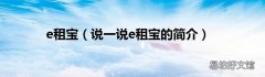 说一说e租宝的简介 e租宝