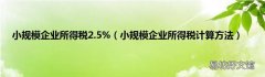 小规模企业所得税计算方法 小规模企业所得税2.5%