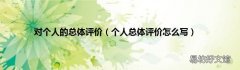 个人总体评价怎么写 对个人的总体评价