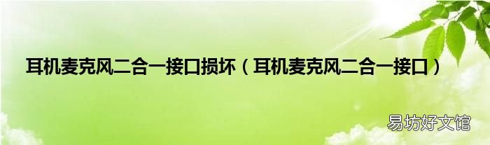 耳机麦克风二合一接口 耳机麦克风二合一接口损坏