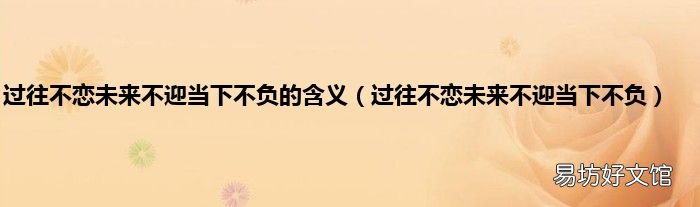 过往不恋未来不迎当下不负 过往不恋未来不迎当下不负的含义