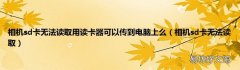 相机sd卡无法读取 相机sd卡无法读取用读卡器可以传到电脑上么