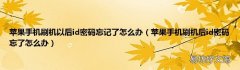 苹果手机刷机后id密码忘了怎么办 苹果手机刷机以后id密码忘记了怎么办