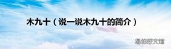 说一说木九十的简介 木九十