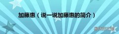 说一说加藤惠的简介 加藤惠