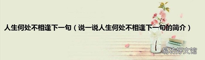 说一说人生何处不相逢下一句的简介 人生何处不相逢下一句