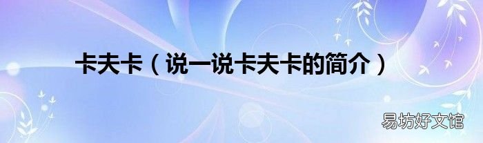 说一说卡夫卡的简介 卡夫卡