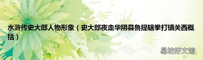 史大郎夜走华阴县鲁提辖拳打镇关西概括 水浒传史大郎人物形象