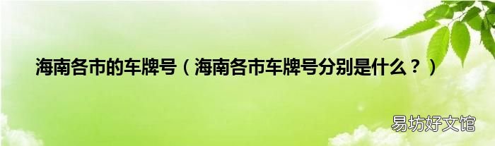 海南各市车牌号分别是什么? 海南各市的车牌号